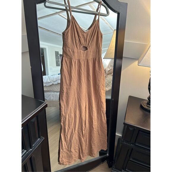 NEW Linen Cutout High Waist Wide Leg Jumpsuits Pockets S - Picture 1 of 5